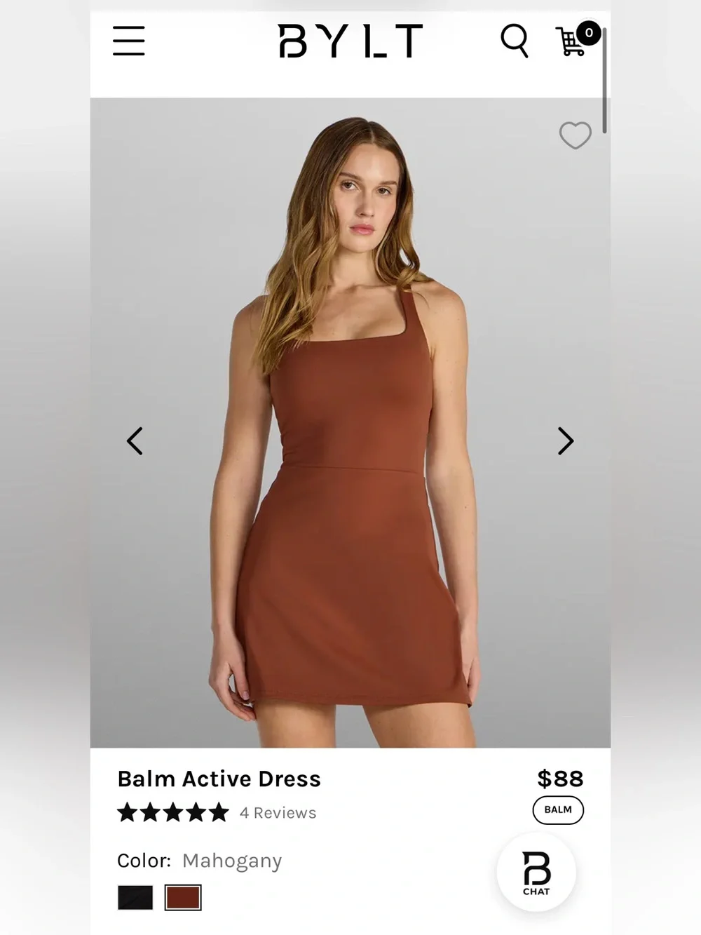 BYLT Basics Balm Active Square-Neck Mini Dress in Mahogany - Picture 1 of 10